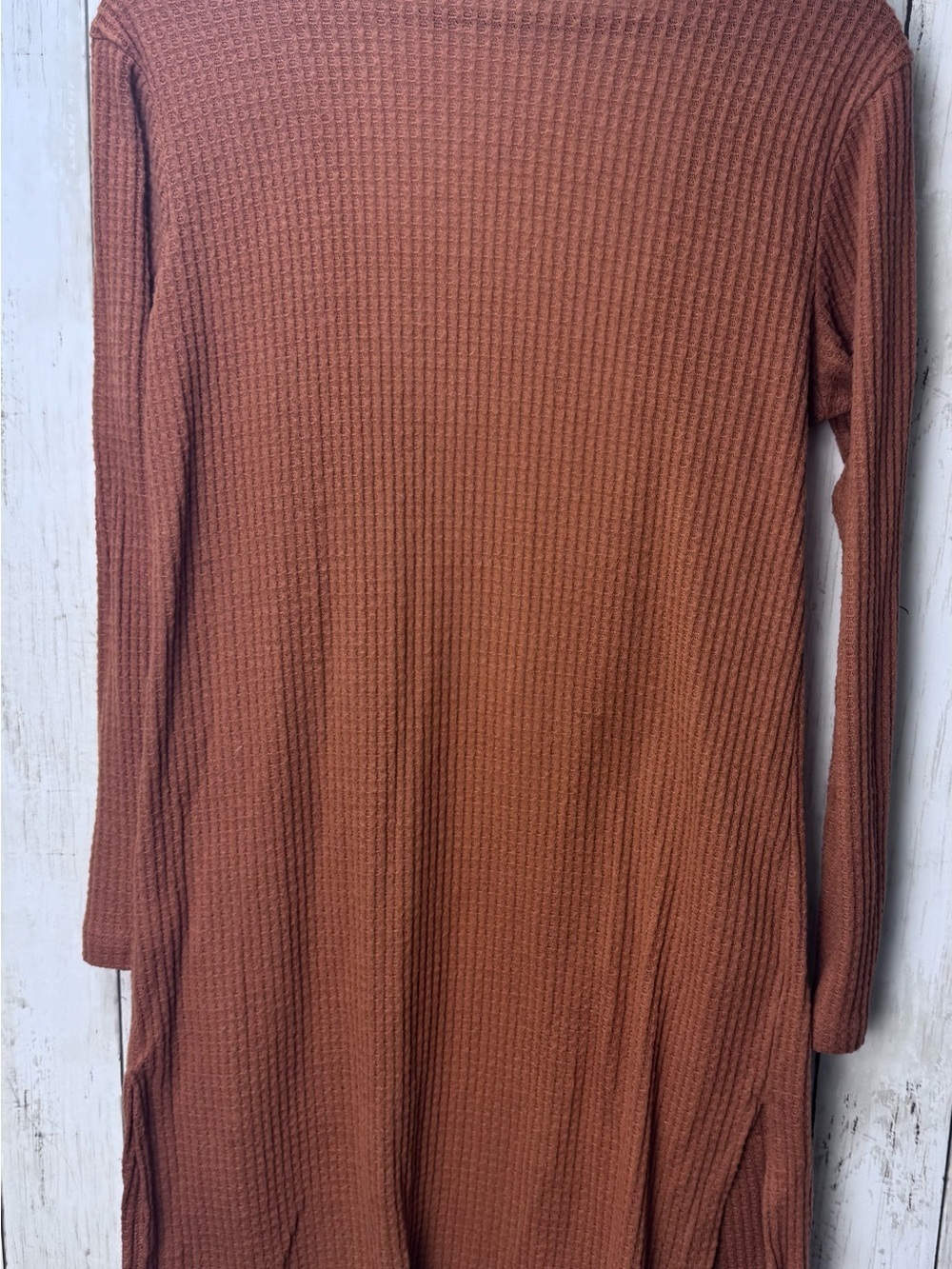 Long Open-Front Waffle Knit Cardigan Sweater - Rust size Small - Picture 3 of 7